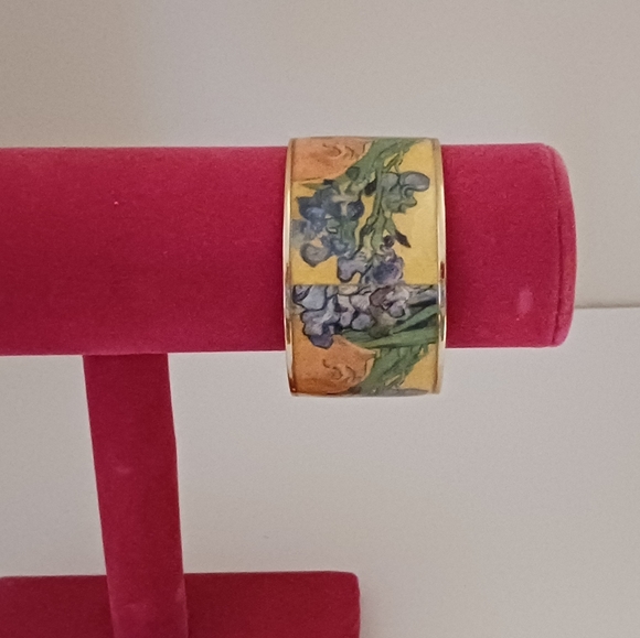 Erwin Pearl 22K Goldplated & Enamel Van Gogh "Irises" Bangle - Picture 2 of 11